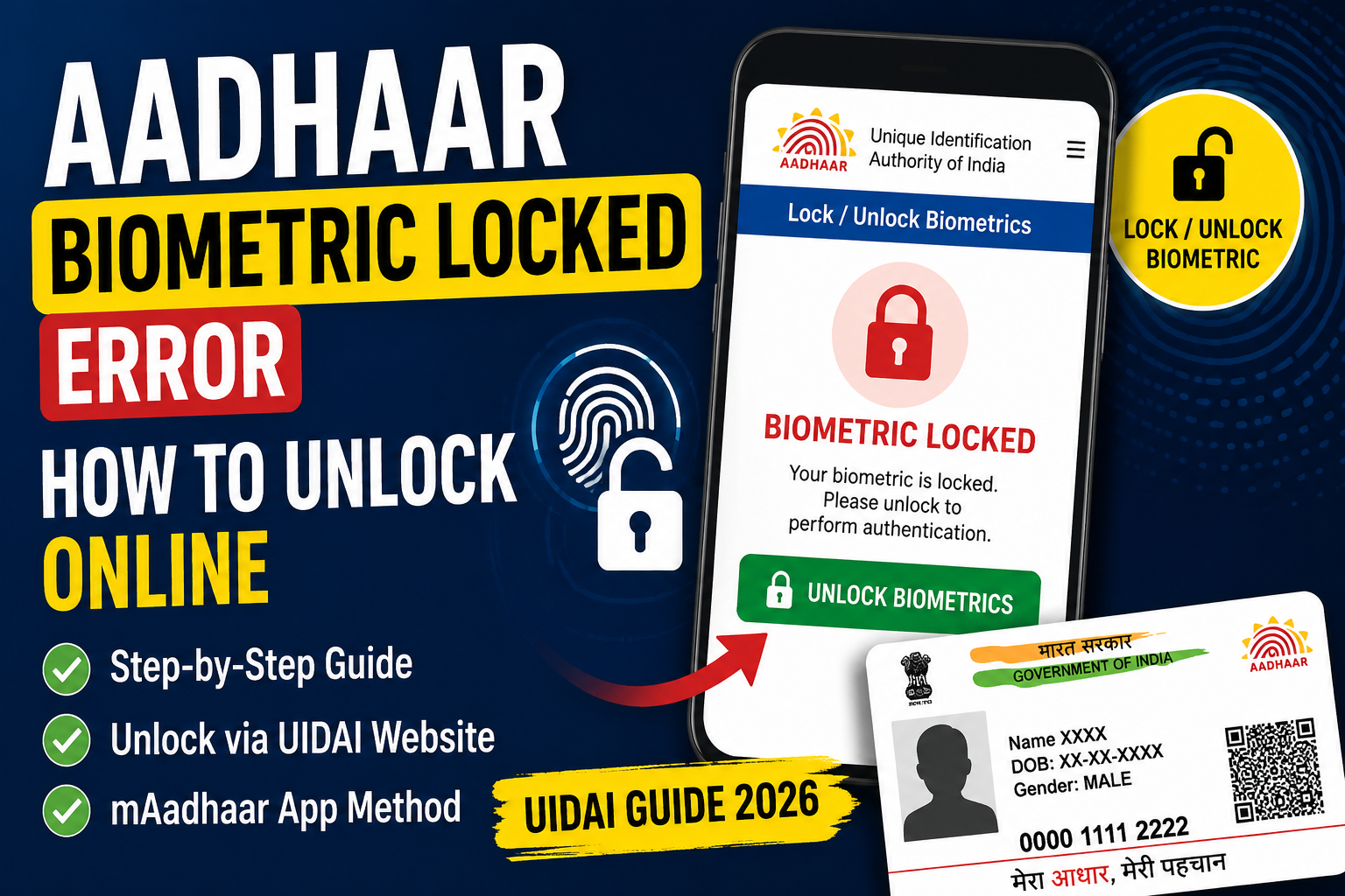 Aadhaar biometric locked error how to unlock online using UIDAI website step by step guide 2026
