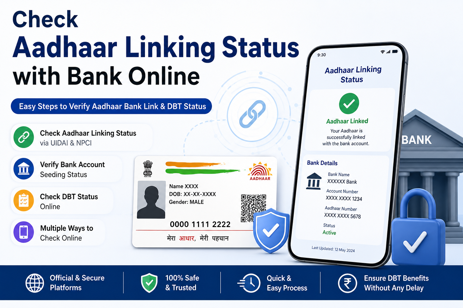 Check Aadhaar Linking Status with Bank Online using UIDAI, NPCI, Internet Banking, and Mobile Banking