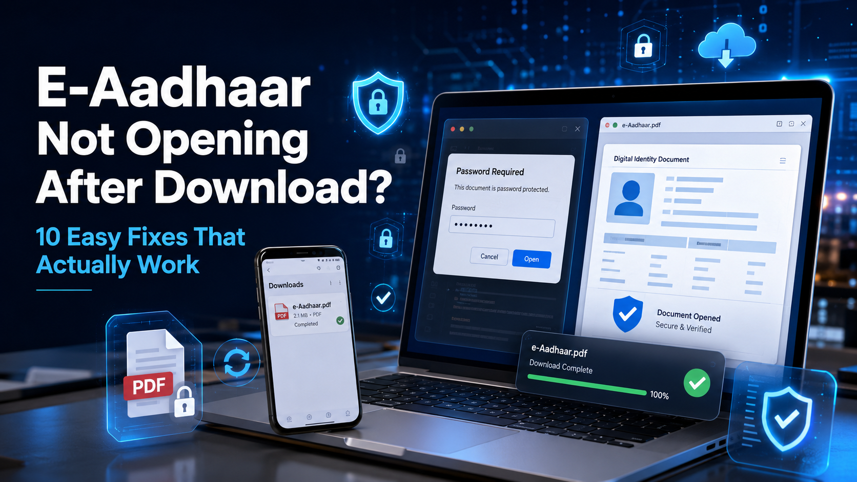 E-Aadhaar not opening after download on smartphone and laptop with PDF password fixes and secure document access